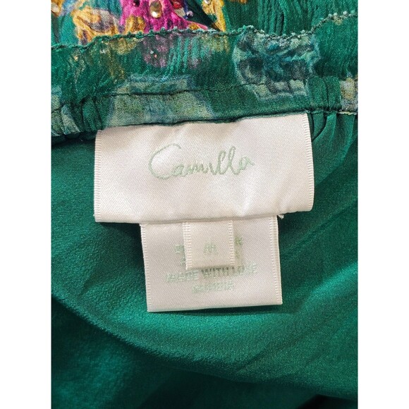 Camilla Green Off Shoulder Long Sleeve Short Dress Crystals Peasant Festival M - Picture 11 of 11